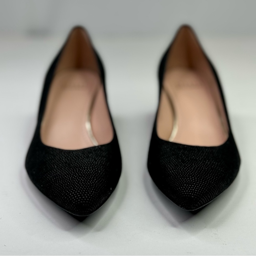 Stuart Weitzman black textured pointed toe wedges tortoise shell heel 8.5 - Picture 5 of 11